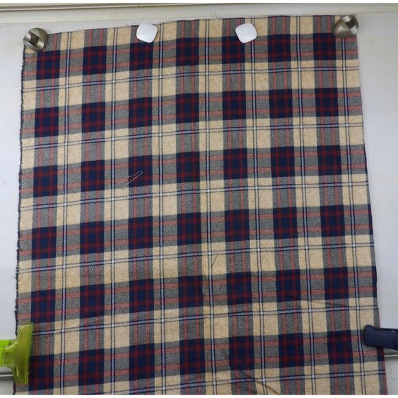 Fabric, Flannel, Cotton, Beige-Red-Navy Plaid,44" Wide x 24" Long - Picture 2 of 3